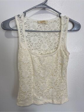 Lace Scoop Neck Tank Top - Cream